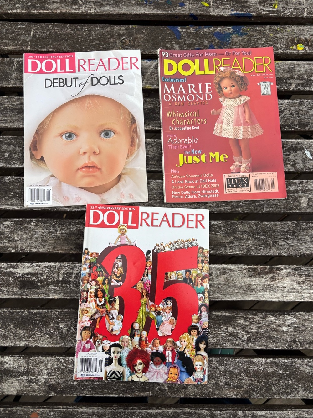 Bundle of 3 Doll Reader magazines - 2002, 2007 - baby dolls & 35th Anniversary